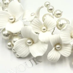 Beads & Beyond Pearl Hair Accessories | Silver Hair Accessories*Bloomsbury Ivory Ceramic Flower and Pearl Wedding Tiara Ivory/ Silver