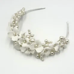 Beads & Beyond Pearl Hair Accessories | Silver Hair Accessories*Bloomsbury Ivory Ceramic Flower and Pearl Wedding Tiara Ivory/ Silver