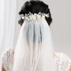 Lace & Favour Pearl Hair Accessories | Silver Hair Accessories*Blossom Porcelain Flowers and Blush Beads Wedding Hair Comb Ivory/Blush/ Silver