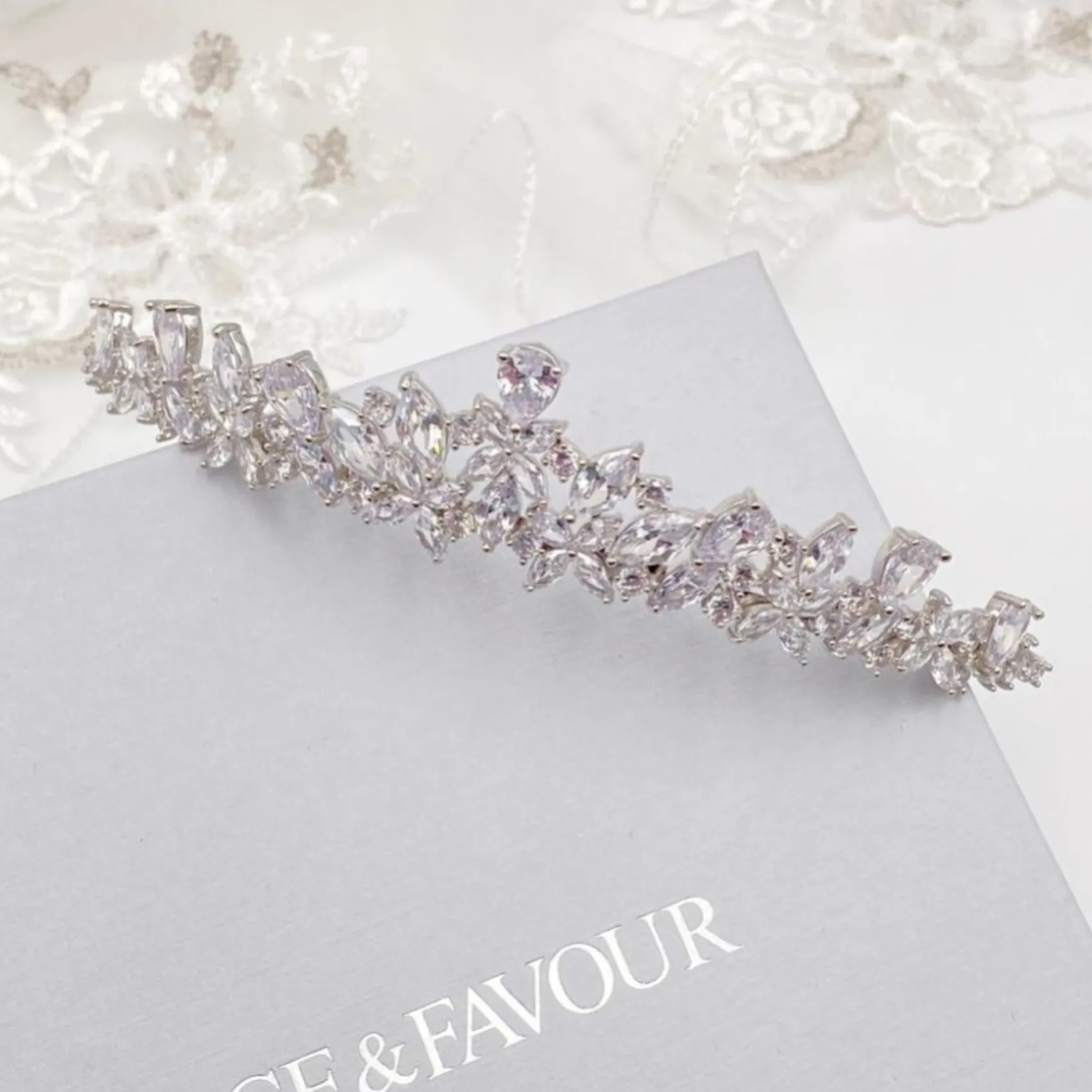 Lace & Favour Prom Headbands & Tiaras | Crystal Hair Accessories*Bridgerton Dainty CZ Crystal Wedding Tiara Silver