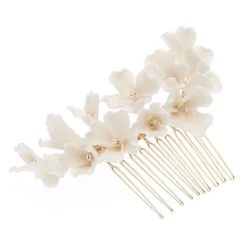 Poirier Gold Hair Accessories | Bridesmaid Hair Accessories*Camellia Ivory Porcelain Flower Gold Hair Comb Ivory/ Gold