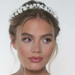 Poirier Gold Hair Accessories | Wedding Headpieces*Camellia Ivory Porcelain Flower Gold Headpiece Ivory/ Gold