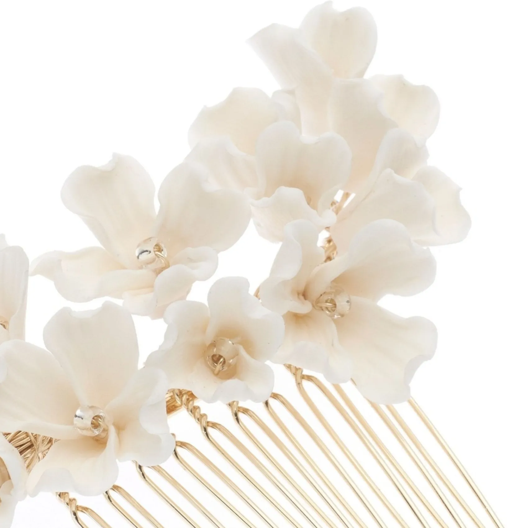 Poirier Gold Hair Accessories | Bridesmaid Hair Accessories*Camellia Ivory Porcelain Flower Gold Hair Comb Ivory/ Gold