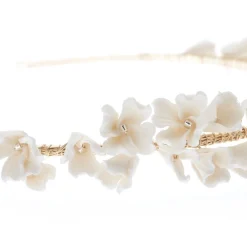 Poirier Gold Hair Accessories | Wedding Headpieces*Camellia Ivory Porcelain Flower Gold Headpiece Ivory/ Gold