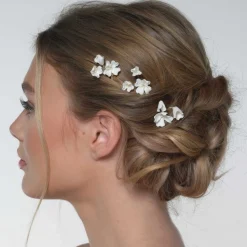 Poirier Gold Hair Accessories | Bridesmaid Hair Accessories*Camellia Set of 3 Ivory Porcelain Flower Gold Hair Pins Ivory/ Gold