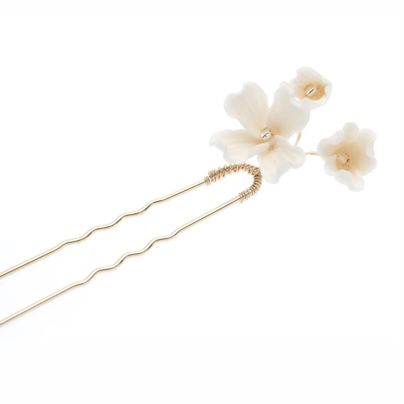Poirier Gold Hair Accessories | Bridesmaid Hair Accessories*Camellia Set of 3 Ivory Porcelain Flower Gold Hair Pins Ivory/ Gold