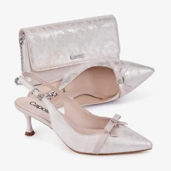 Capollini Wedding Guest Shoes | Mother Of The Bride Shoes*Allegra Nubuck Leather Slingback Heels with Bow Blush Pink