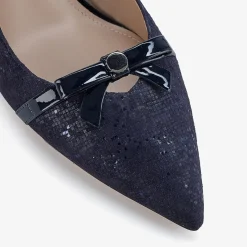 Capollini Wedding Guest Shoes | Mother Of The Bride Shoes*Allegra Nubuck Leather Slingback Heels with Bow Detail Navy