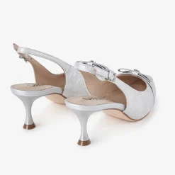 Capollini Wedding Guest Shoes | Mother Of The Bride Shoes*Allegra Nubuck Leather Slingback Heels w Bow Detail Silver