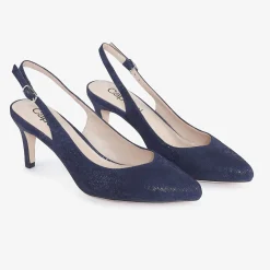 Capollini Wedding Guest Shoes | Mother Of The Bride Shoes*Catherine Nubuck Leather Mid Heel Slingbacks Navy