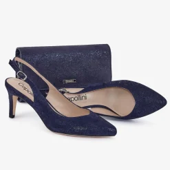 Capollini Wedding Guest Shoes | Mother Of The Bride Shoes*Catherine Nubuck Leather Mid Heel Slingbacks Navy