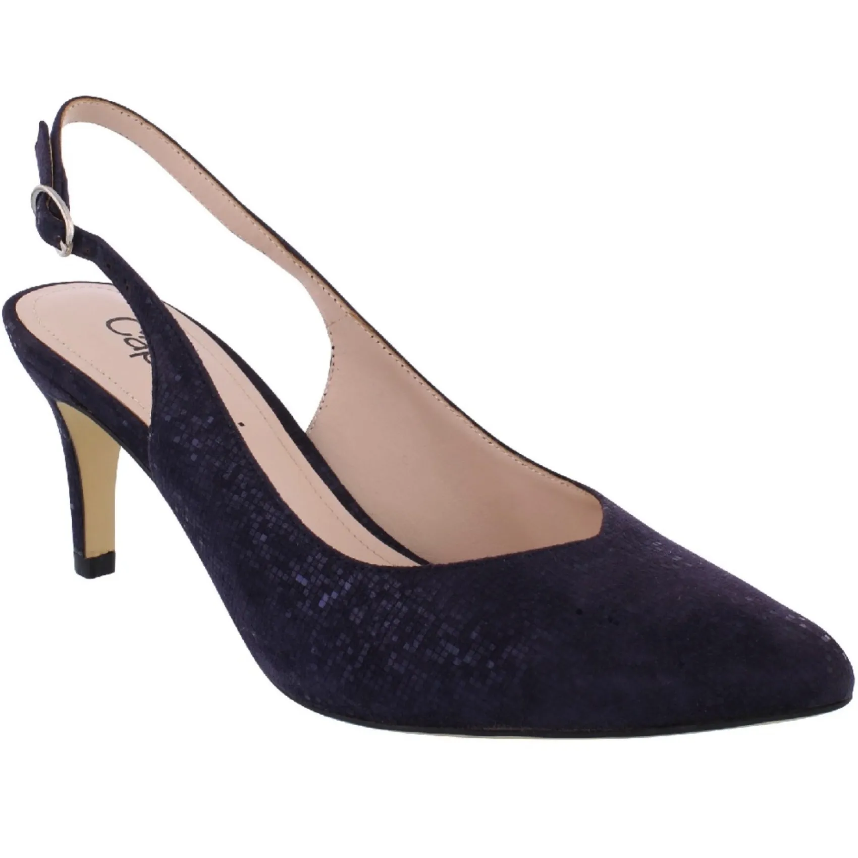 Capollini Wedding Guest Shoes | Mother Of The Bride Shoes*Catherine Nubuck Leather Mid Heel Slingbacks Navy