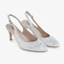 Capollini Wedding Guest Shoes | Mother Of The Bride Shoes*Catherine Nubuck Leather Mid Heel Slingbacks Silver
