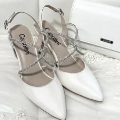 Capollini Party Shoes | Wedding Guest Shoes*Charlotte Leather Diamante Cross Strap Slingbacks Cream