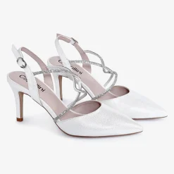Capollini Party Shoes | Wedding Guest Shoes*Charlotte Leather Diamante Cross Strap Slingbacks Cream