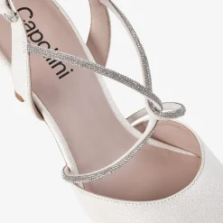 Capollini Party Shoes | Wedding Guest Shoes*Charlotte Leather Diamante Cross Strap Slingbacks Cream