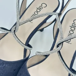 Capollini Party Shoes | Wedding Guest Shoes*Charlotte Nubuck Leather Diamante Cross Strap Slingback Navy