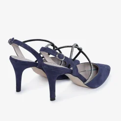 Capollini Party Shoes | Wedding Guest Shoes*Charlotte Nubuck Leather Diamante Cross Strap Slingback Navy