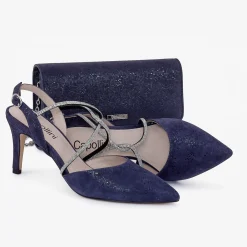 Capollini Party Shoes | Wedding Guest Shoes*Charlotte Nubuck Leather Diamante Cross Strap Slingback Navy