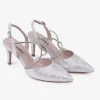 Capollini Party Shoes | Wedding Guest Shoes*Charlotte Leather Diamante Cross Strap Slingbacks Silver