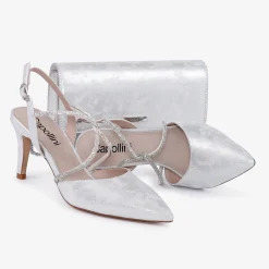 Capollini Party Shoes | Wedding Guest Shoes*Charlotte Leather Diamante Cross Strap Slingbacks Silver