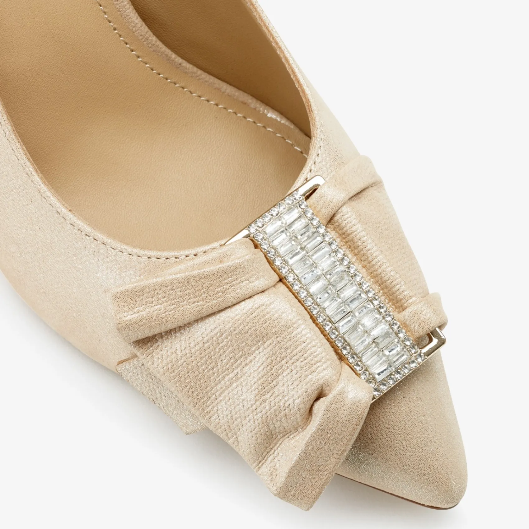 Capollini Wedding Guest Shoes | Mother Of The Bride Shoes*Elinor Nubuck Leather Crystal Bow Court Shoes Pale Gold