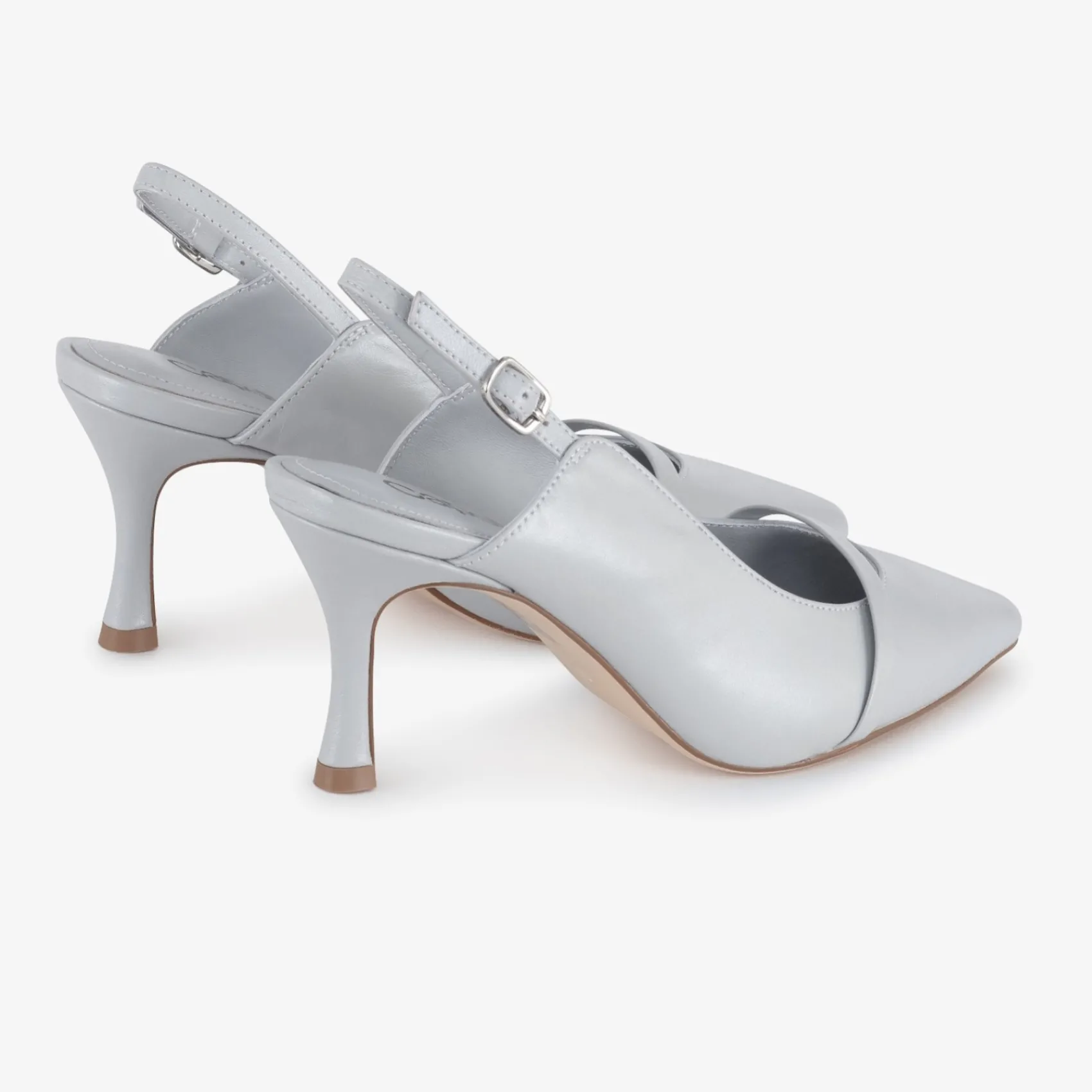 Capollini Wedding Guest Shoes | Mother Of The Bride Shoes*Emory Leather Mid Heel Slingbacks Cloud Grey