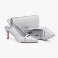 Capollini Wedding Guest Shoes | Mother Of The Bride Shoes*Emory Leather Mid Heel Slingbacks Cloud Grey