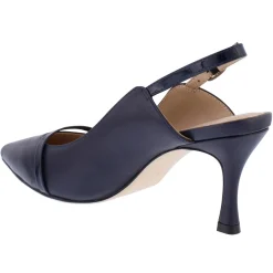 Capollini Wedding Guest Shoes | Mother Of The Bride Shoes*Emory Leather Mid Heel Slingbacks with Patent Strap Navy