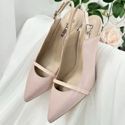 Capollini Wedding Guest Shoes | Mother Of The Bride Shoes*Emory Leather Mid Heel Slingbacks with Patent Strap Pink