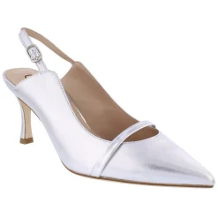 Capollini Wedding Guest Shoes | Mother Of The Bride Shoes*Emory Leather Mid Heel Slingbacks with Patent Strap Silver