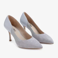 Capollini Wedding Guest Shoes | Mother Of The Bride Shoes*Faith Leather Panelled Pointed Court Shoes Grey