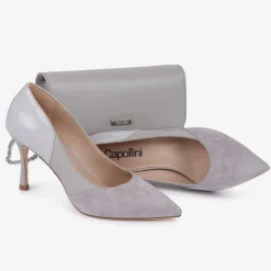 Capollini Wedding Guest Shoes | Mother Of The Bride Shoes*Faith Leather Panelled Pointed Court Shoes Grey