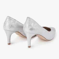Capollini Wedding Guest Shoes | Mother Of The Bride Shoes*Izzy Nubuck Leather Mid Heel Court Shoes Silver
