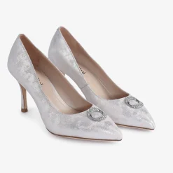 Capollini Party Shoes | Wedding Guest Shoes*Judi Nubuck Leather Court Shoes w Diamante Trim Blush Pink