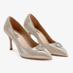 Capollini Party Shoes | Wedding Guest Shoes*Judi Nubuck Leather Court Shoes with Diamante Trim Gold