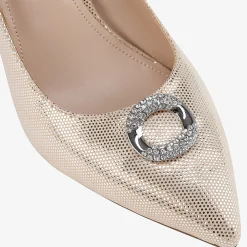 Capollini Party Shoes | Wedding Guest Shoes*Judi Nubuck Leather Court Shoes with Diamante Trim Gold
