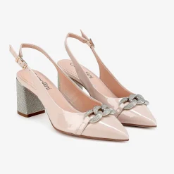 Capollini Wedding Guest Shoes | Mother Of The Bride Shoes*Mazy Nude Patent Leather Block Heel Slingbacks Pink