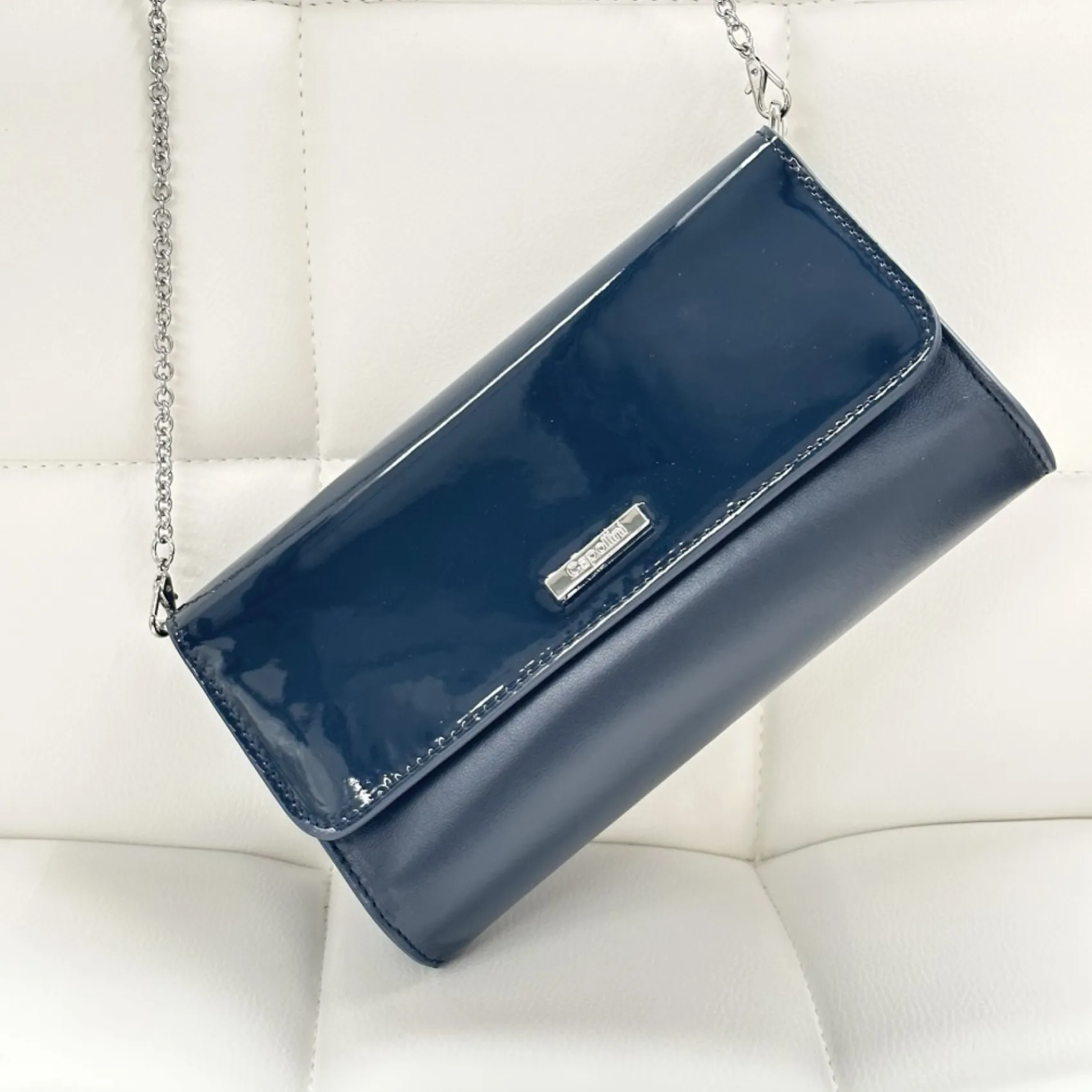 Capollini Wedding Guest Bags | Occasion Handbags*Patent Leather Clutch Bag Navy