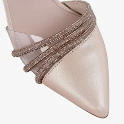 Capollini Wedding Guest Shoes | Mother Of The Bride Shoes*Ophelia Pearlised Leather Ankle Strap Slingbacks Almond