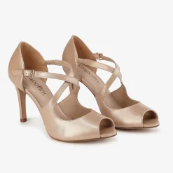 Capollini Wedding Guest Shoes | Mother Of The Bride Shoes*Orchid Leather Cross Strap Peep Toe Sandals Nude