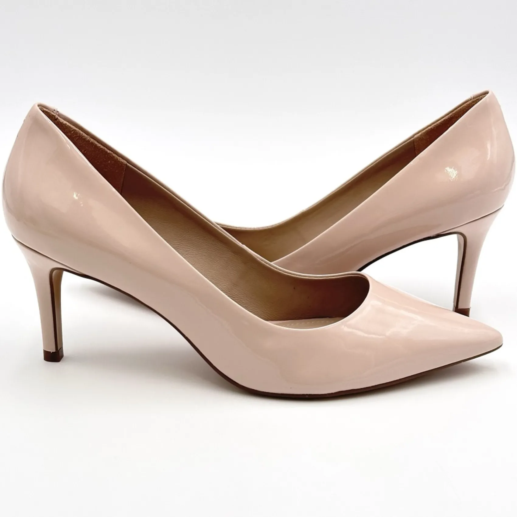 Capollini Party Shoes | Wedding Guest Shoes*Petal Patent Leather Pointed Court Shoes Nude Pink