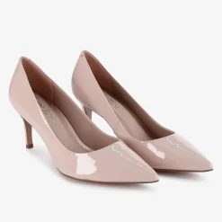 Capollini Party Shoes | Wedding Guest Shoes*Petal Patent Leather Pointed Court Shoes Nude Pink