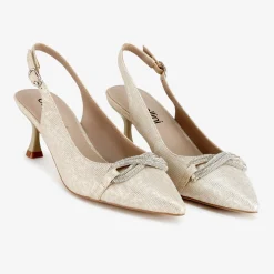 Capollini Party Shoes | Wedding Guest Shoes*Sabrina Nubuck Leather Slingback Kitten Heels Champagne