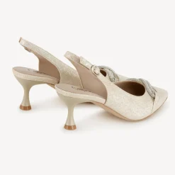 Capollini Party Shoes | Wedding Guest Shoes*Sabrina Nubuck Leather Slingback Kitten Heels Champagne