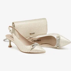 Capollini Party Shoes | Wedding Guest Shoes*Sabrina Nubuck Leather Slingback Kitten Heels Champagne