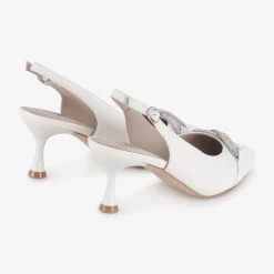 Capollini Wedding Guest Shoes | Mother Of The Bride Shoes*Sabrina Leather Slingback Kitten Heels Porcelain