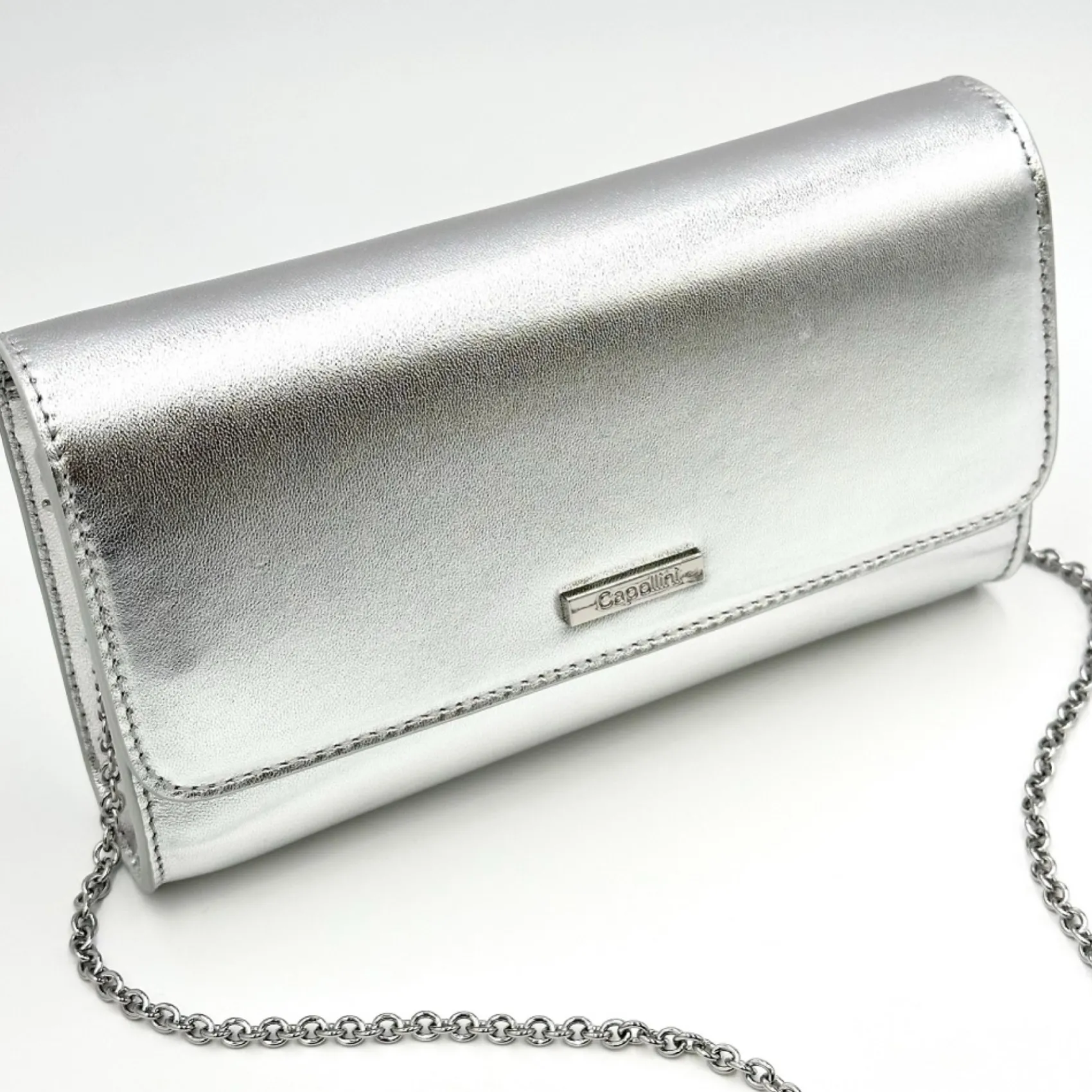 Capollini Wedding Guest Bags | Occasion Handbags*Leather Clutch Bag Silver