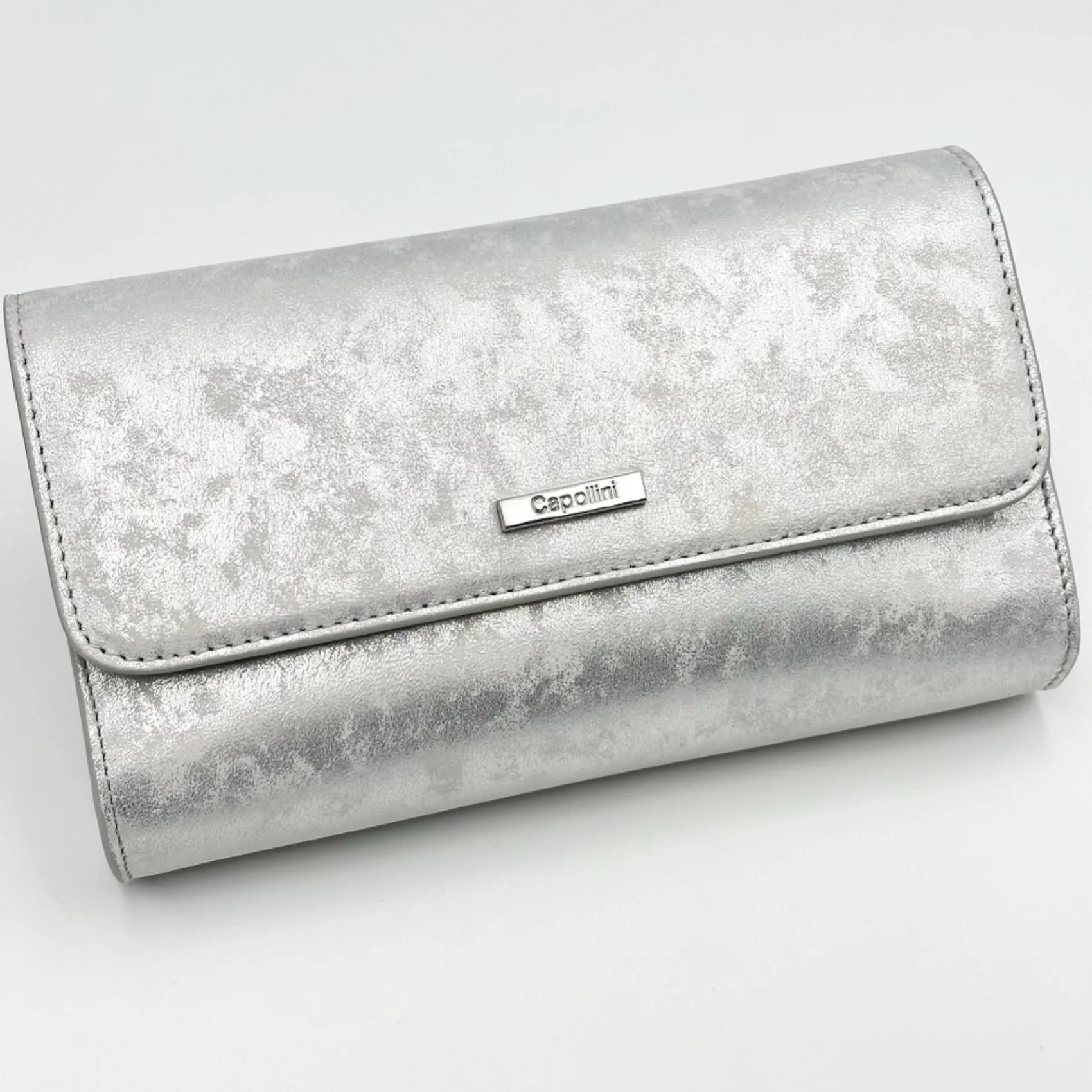 Capollini Wedding Guest Bags | Occasion Handbags*Nubuck Leather Clutch Bag Silver