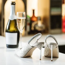 Capollini Sparkly Prom Shoes | Gold Prom Shoes*Sophia Nubuck Leather Diamante Slingback Stilettos Champagne